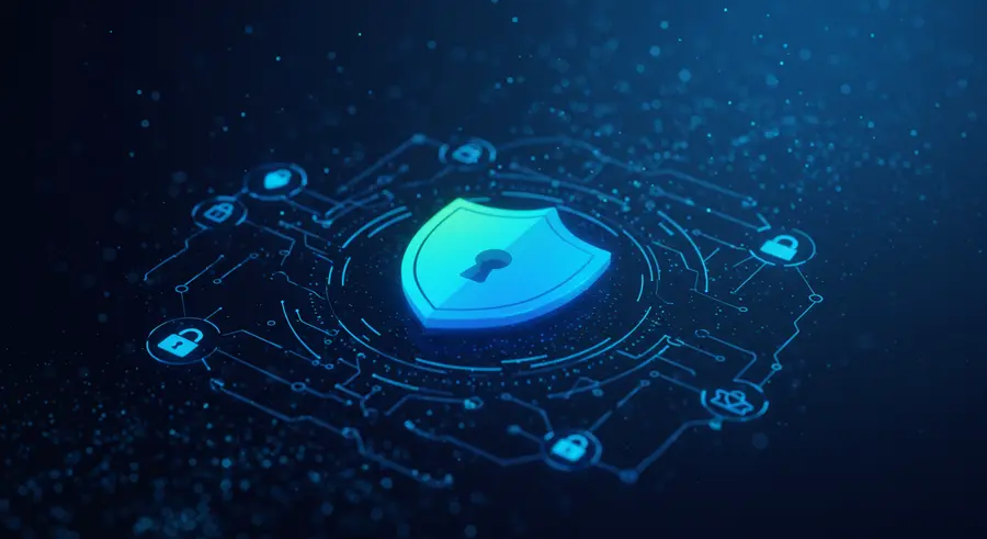 Conceptual image representing security in web applications, possibly with a shield icon and network symbols